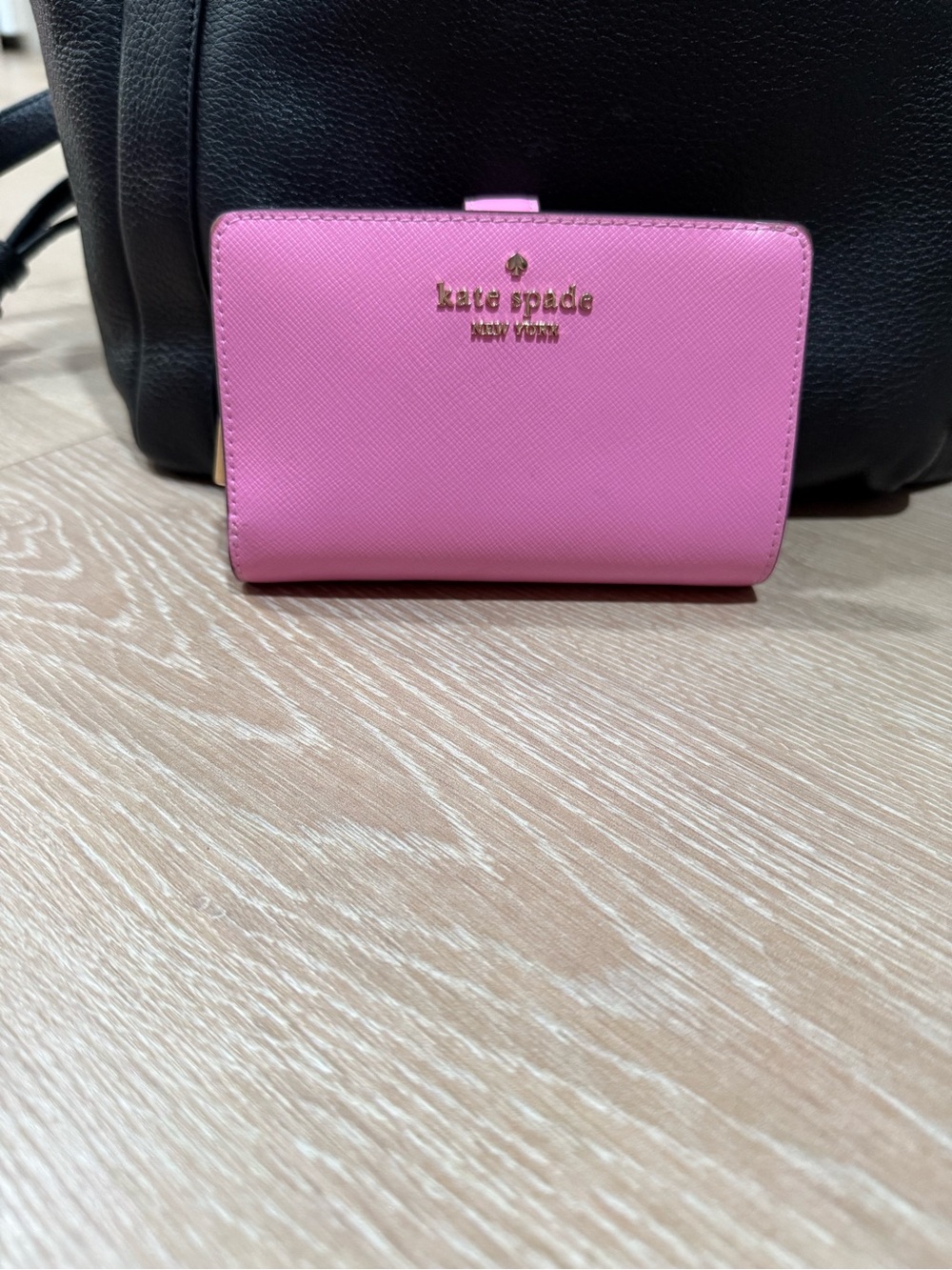 kate spade Pink Saffiano Leather Bifold Wallet with Gold Logo